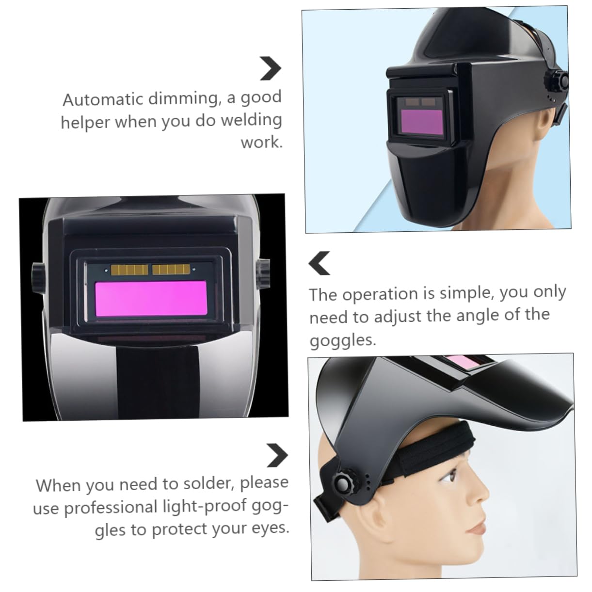 HOMSFOU Maschera per Saldatura Automatico Oscuramento Lcd Leggera in PC Nero Protezione Viso per Lavori di Saldatura