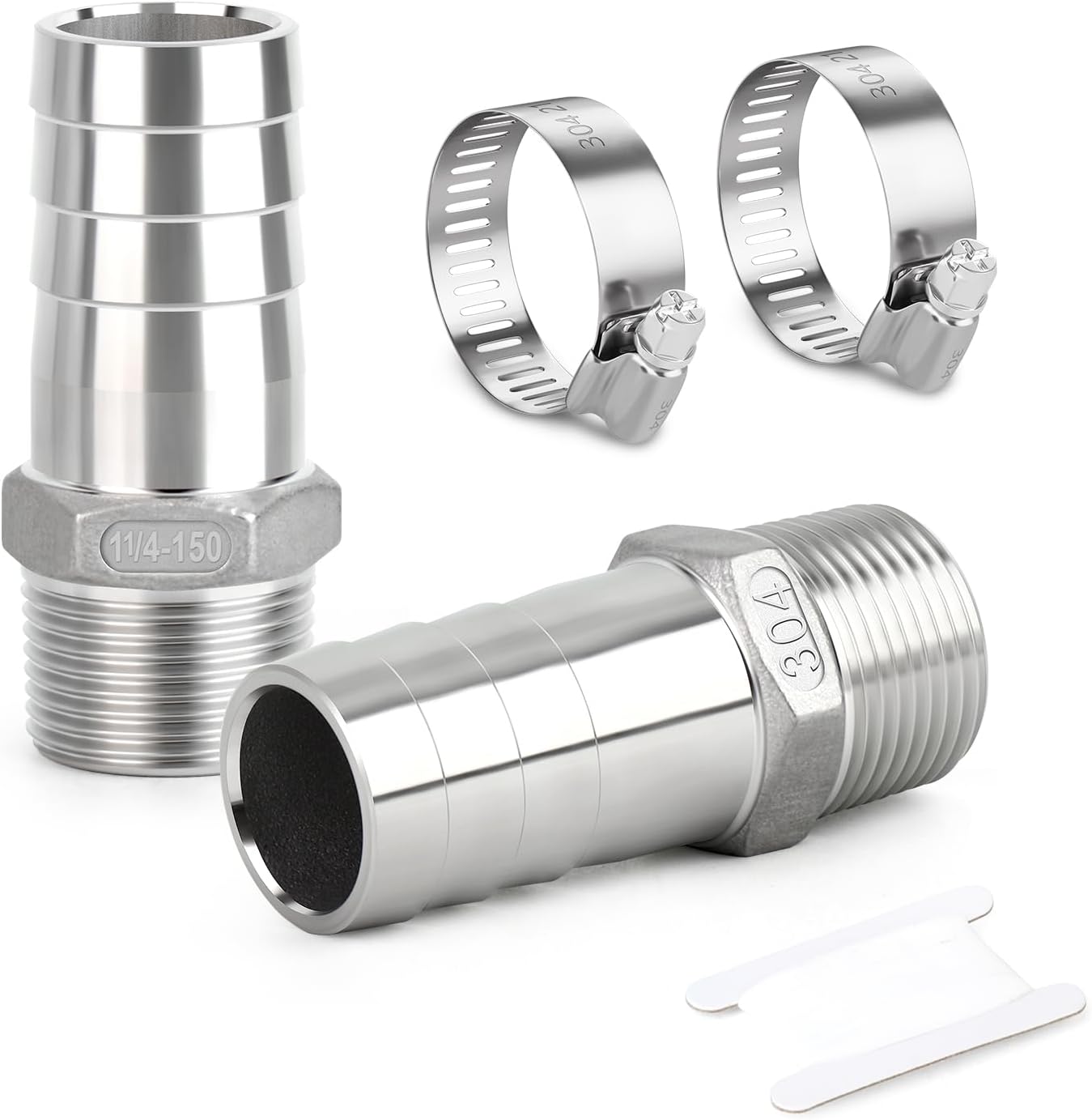 10PCS 304 Stainless Steel Hose Barb Fittings, Home Brew Fittings 1/4" Barb x 1/4" MNPT with 10PCS Hose Clamp