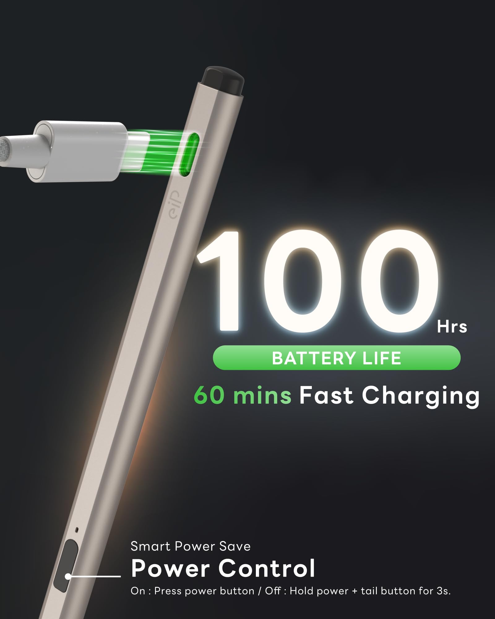 eiP USI 2.0 Pro Stylus Pen for Fire Max 11 2023, Google Pixel Tablet 11 Inch, Specific Chromebooks – Titanium Gold Finish, 4096 Pressure Levels, Fast Charging, Power Switch