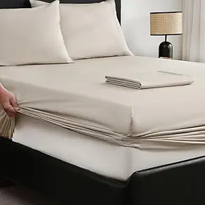MEISHANG Extra Deep Pocket California King Sheets Cotton - 1000 Thread Count Sheets -Fits 18"-24" in Deep Mattress,100% Egyptian Cotton,Sateen Weave, Soft & Breathable - 4 Piece (Cal King, Linen)