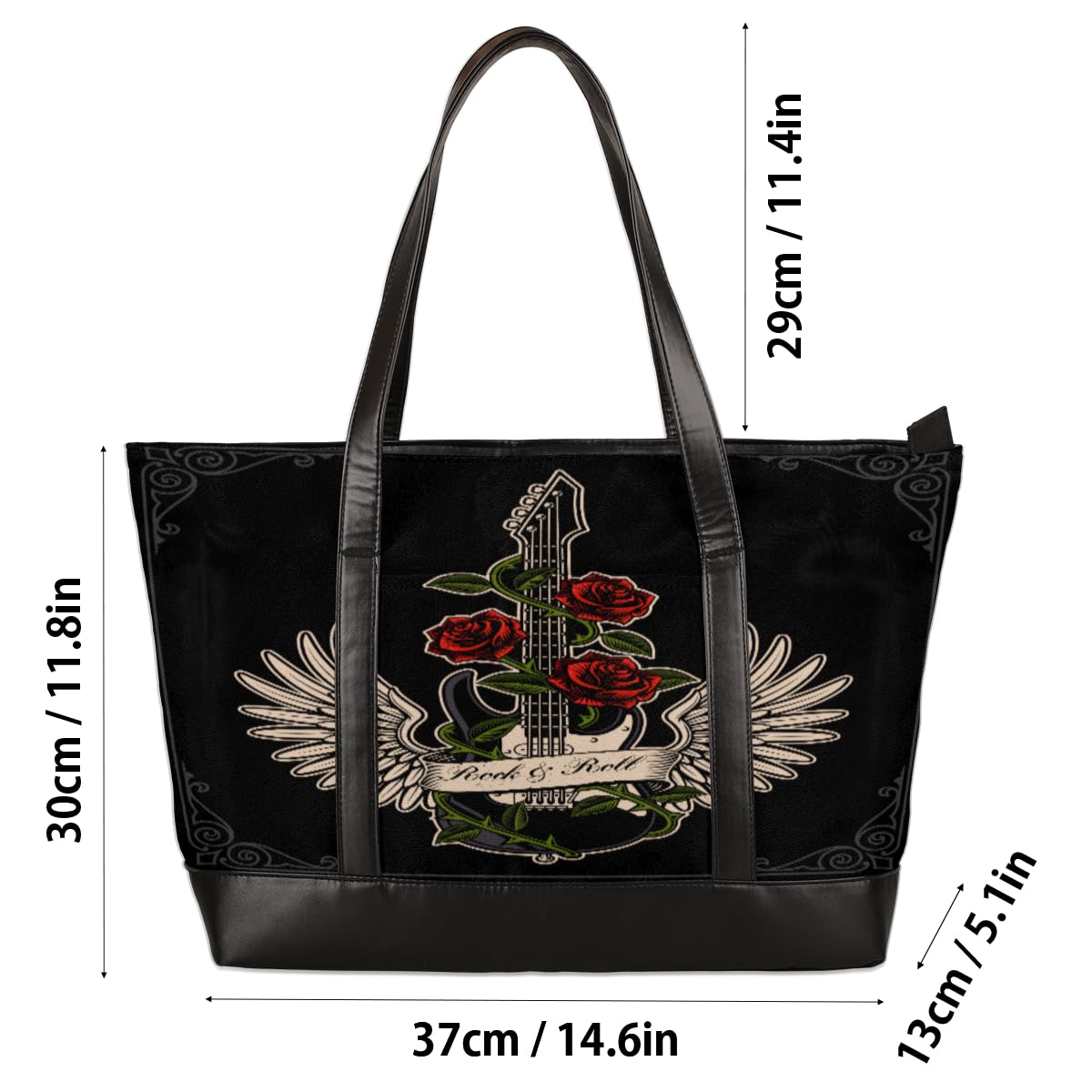 TropicalLife Bolsa de mano con diseño de alas de rosas, para mujer, con cremallera, grande, de lona, para oficina, viajes, compras, color, 15 L