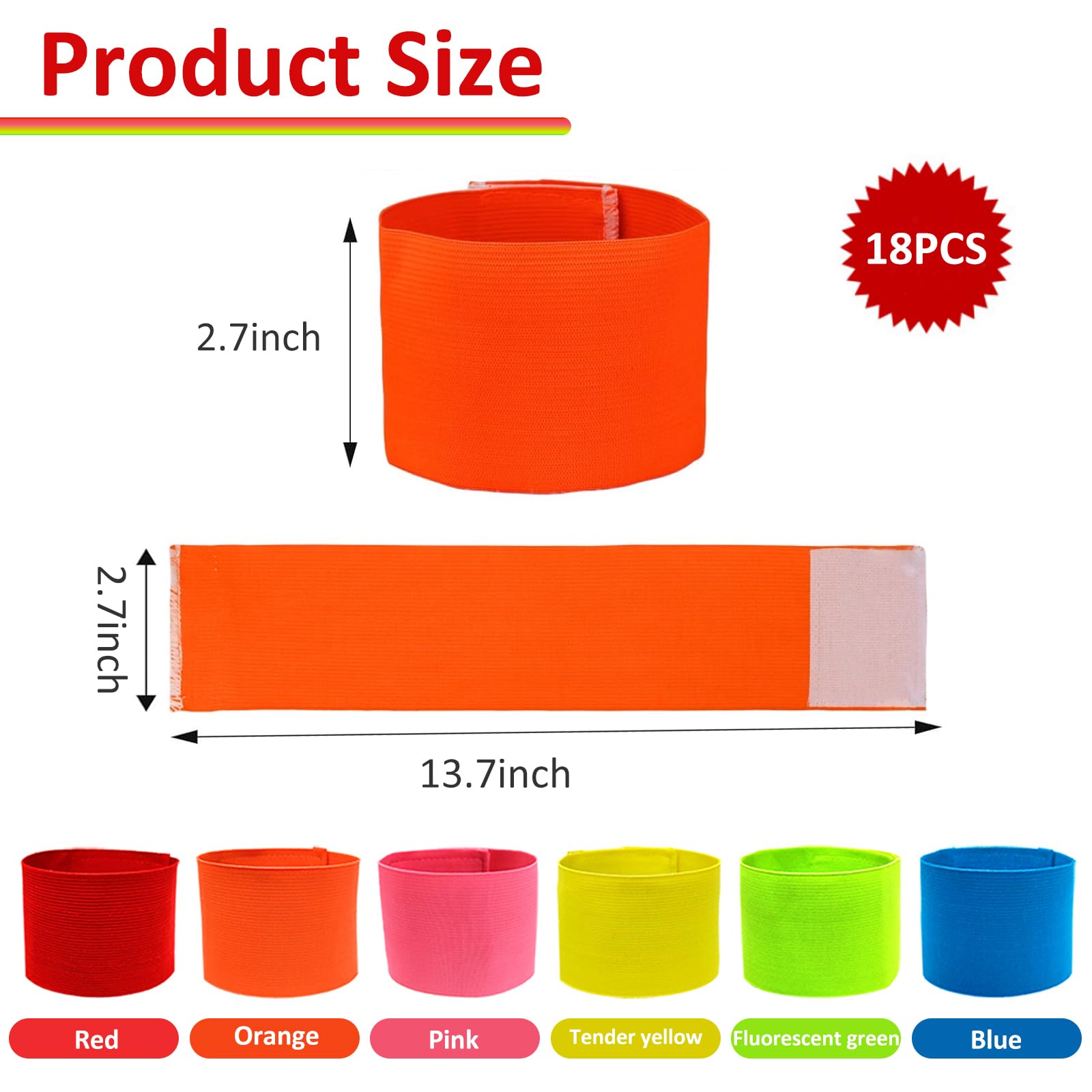 18 Pieces Multiple Colour Football Soccer Captain's Armbands,Elastic Adjustable Armbands Funeral Mourning Band Anti-Drop Armbands for Multipurpose Use,DIY,Sport Team Badges