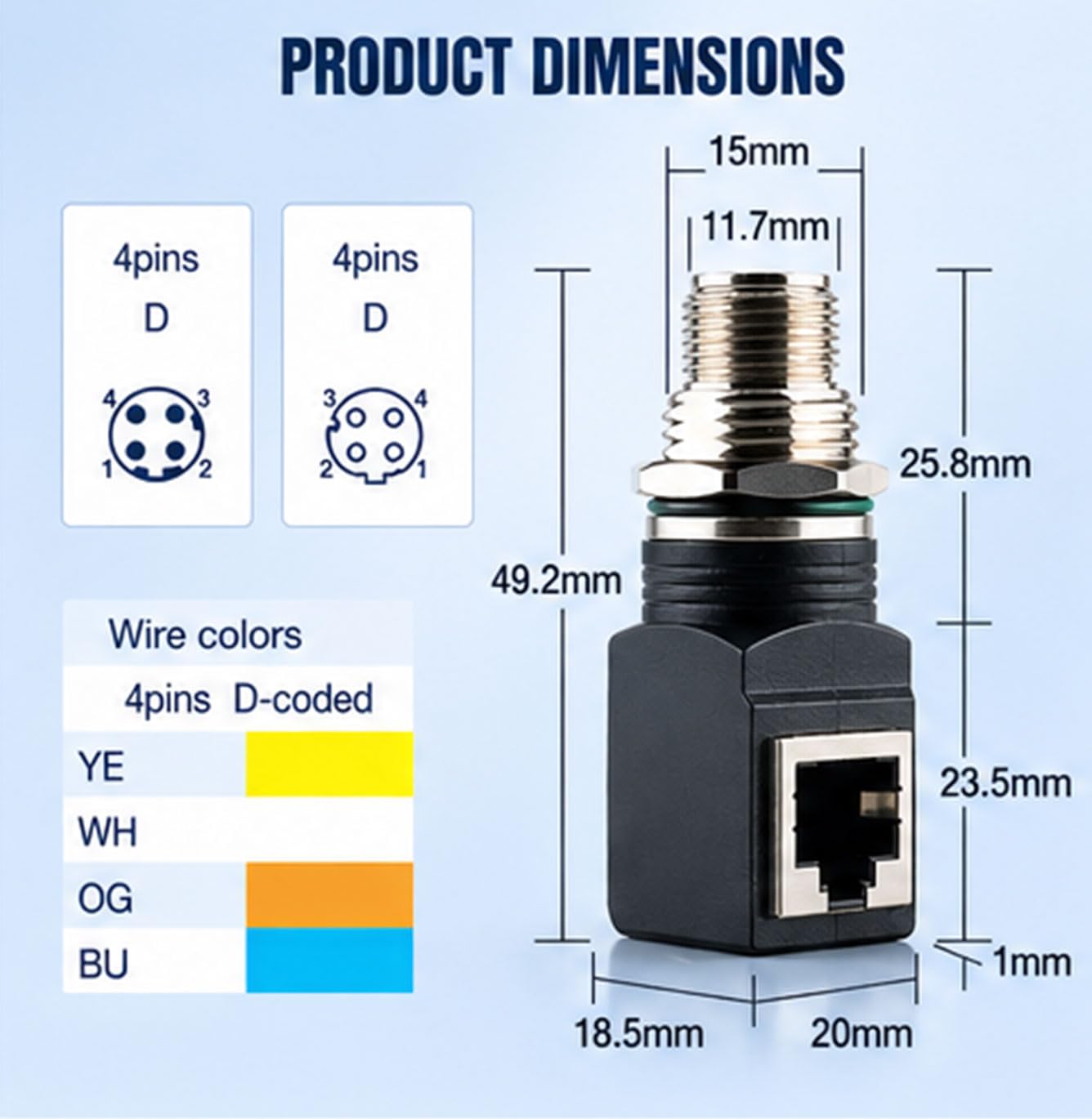 Adaptateur M12 X-Code 8 broches vers RJ45 – IP68 étanche, connecteur Ethernet industriel Cat6, blindé pour Cognex et automatisation