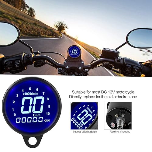 Miniatura 4 de Acouto Velocímetro de motocicleta 12V universal motocicleta LCD instrumento digital velocímetro odómetro tacómetro medidor medidor negro chapado