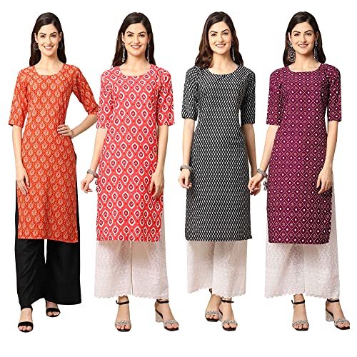 Image of Pinkmint Women's Crepe Digital Print Straight Kurta [Pack of 4] (CCV-334-338-339-335)