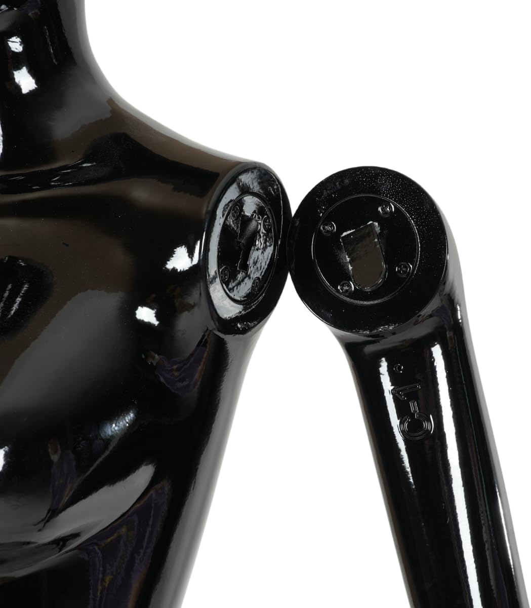 Female Full Body Mannequin – 72.8" Tall Adjustable Dress Form with Detachable Arms, Hands & Torso – Big Chest Display Model with Egg Head, Glossy Black Finish & Metal Base Stand