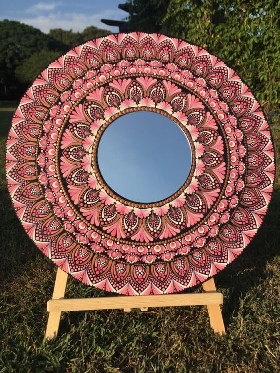 DOT Mandala Mirror/Wall Hanging/Handcrafted/Made on MDF Base with Attached Hooked on Backside/Acrylic Colours Used. (24inch, Multicolour)