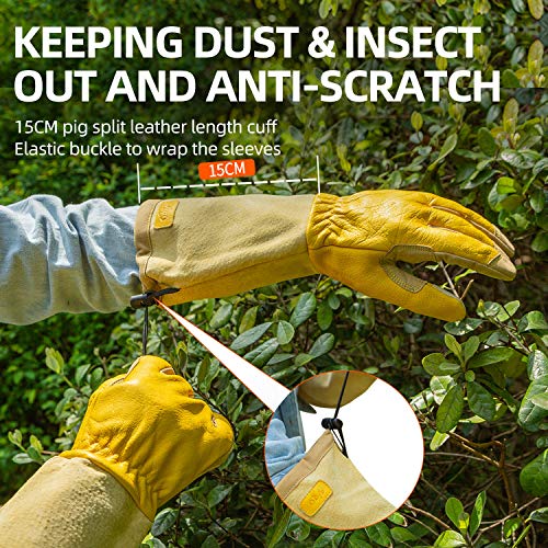 Vgo... Safety Work Gloves Men,Extra-Long Cuff Thornproof,Premium Cow Grain Leathers,Gardening (1 Pair,Size L, Gold, Ca1013) #TOP3