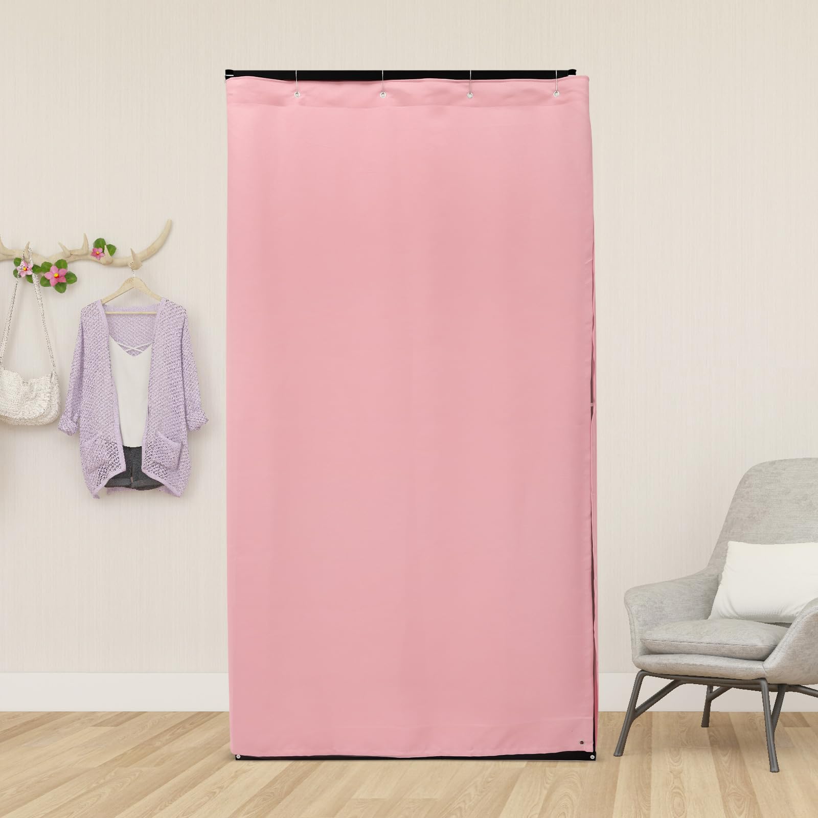 Portable Dressing Room For Clothing Store - Pop-Up Fitting Room With Curtain, Freestanding Iron Frame (Coffee)