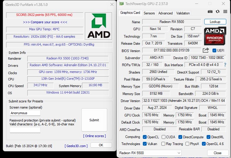 Scheda Grafica RX 5500 8GB GDDR6 – 51Risc, TDP 130W, PCIe 4.0 Con Backplate Metallico