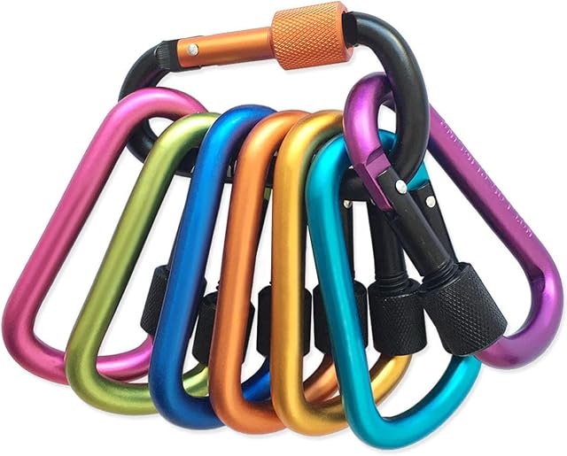 Locking Carabiner, 8-colors Premium Aluminum Alloy D-ring Carabiner Clips for Outdoor, Camping, Hiking, Traveling, Fishing, Backpack, (8 pcs)