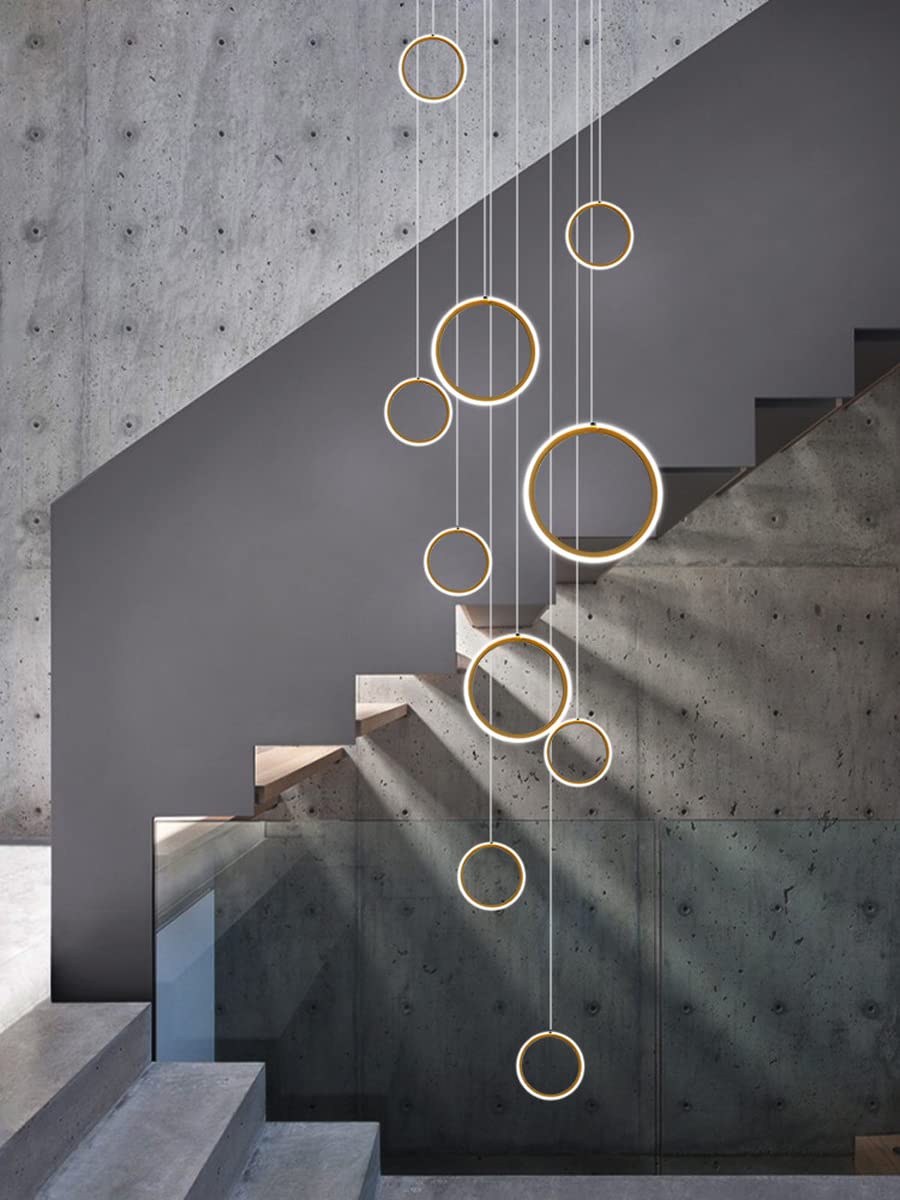 Moderno Loft Semplice su Due Livelli, Lampada da Ingresso Cava, Stile Nordico a LED per Appartamento, Soggiorno, Villa, Scala, Lampada a Sospensione Lunga Decorativa LightSS (Oro 1