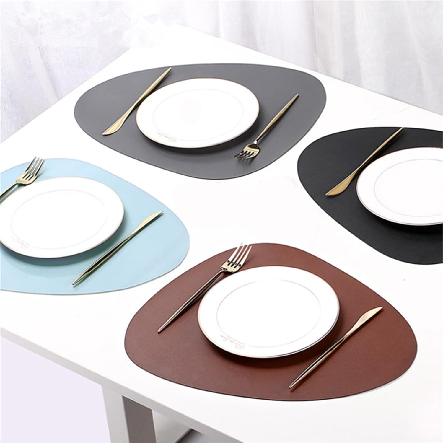 2 4 6 PCS PU Placemats for Table Waterproof Non-Slip Insulation Leather Place Mat Set Nordic Style Napkin for Kitchen(6PCS White)