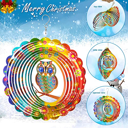 Image of FONMY Wind Spinner Mandala Owl 12 inch 3D Stainless Steel Laser Cut Metal Art Geometric Pattern Hanging Wind Spinner, Kinetic Yard Art Decorations - Indoor /Outdoor Decor