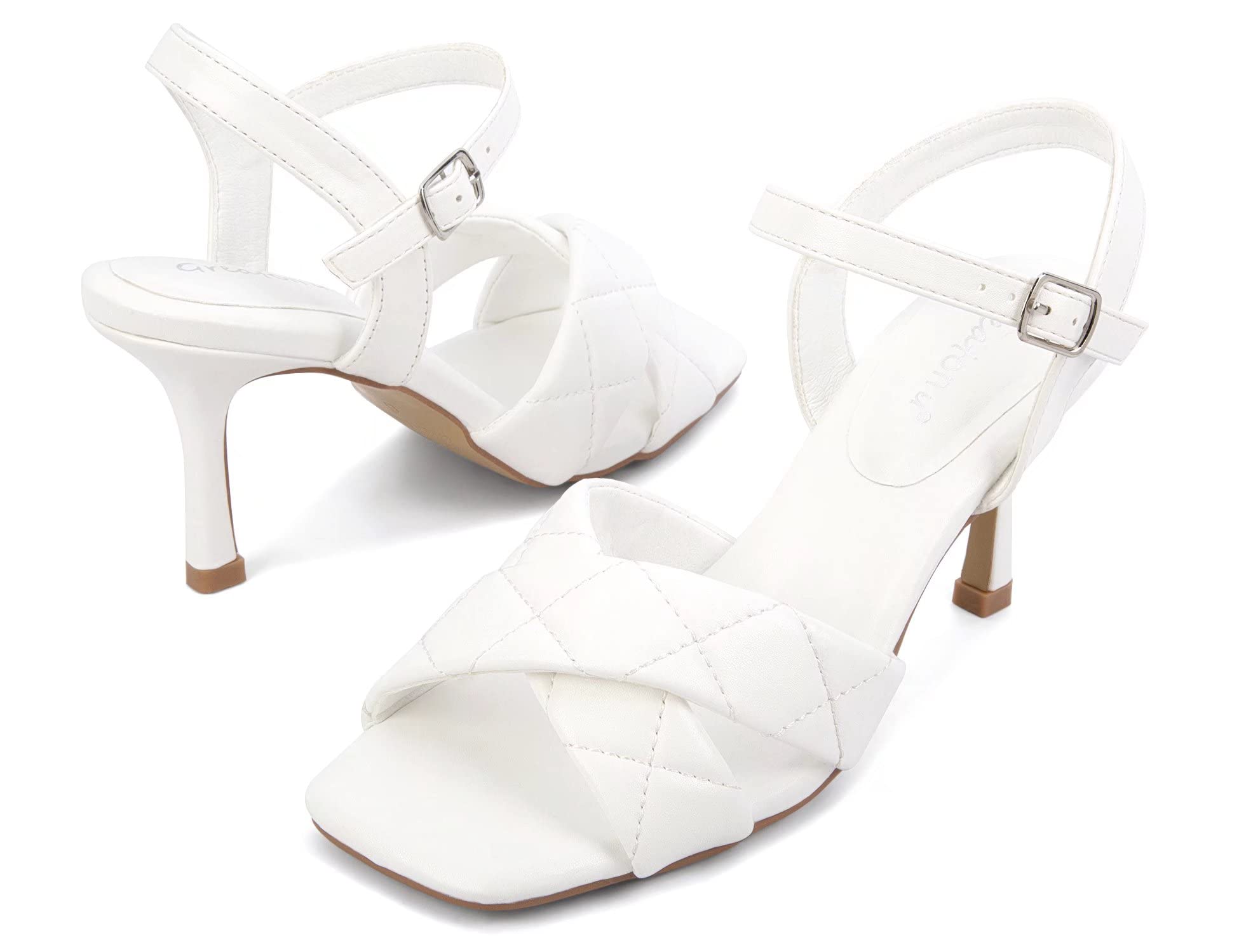 Greatonu Women's Square Toe heels Open Toe Slip-on Sandals Heeled Mules