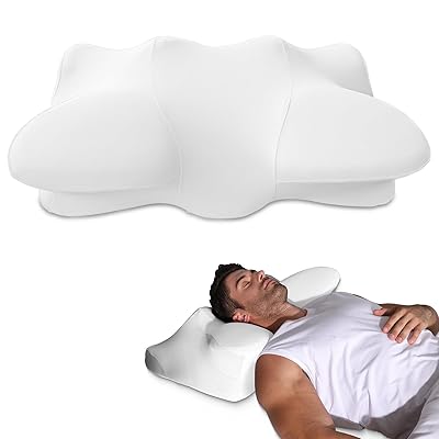 Dual-Height Cervical Neck Pillow for Pain Relief, Memory Foam Pillows with Cooling Tech -3D Ergonomic Support, Cooling Cover, for Side/Back/Stomach Sleeper Pillow, Minimalist Style - White