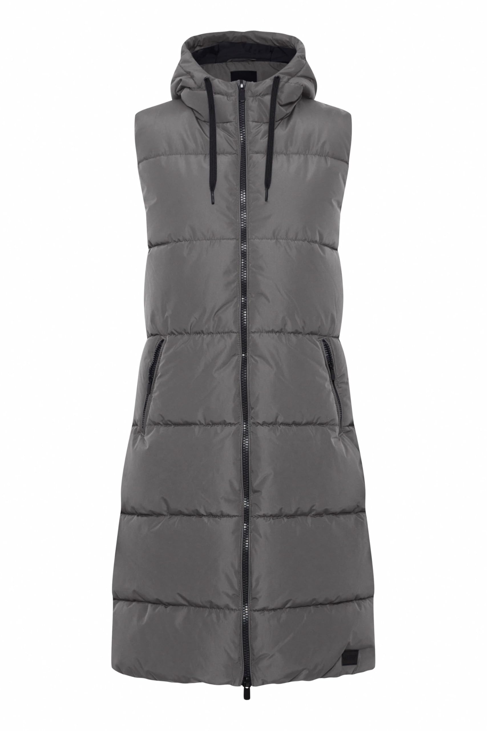 OXMO OXSolice Damen Weste Outdoor-Weste Lange Weste seitliche Reißverschlüsse mit hochabschließendem Kragen Kapuze mit Kordelzug