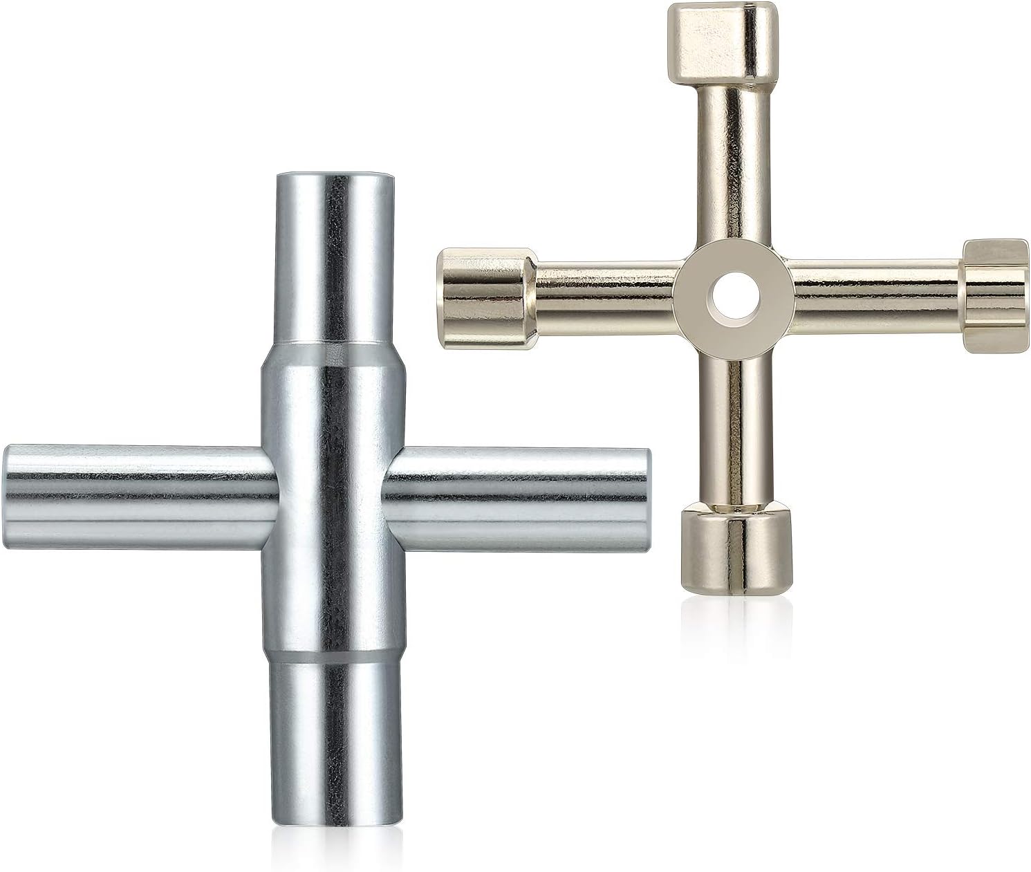 Mudder 4 Way Sillcock Key Set Utilities Multi-functional Water Key, 2 Pack Steel Sillcock Wrench Tool for Faucets,valve and Spigots(Silver)