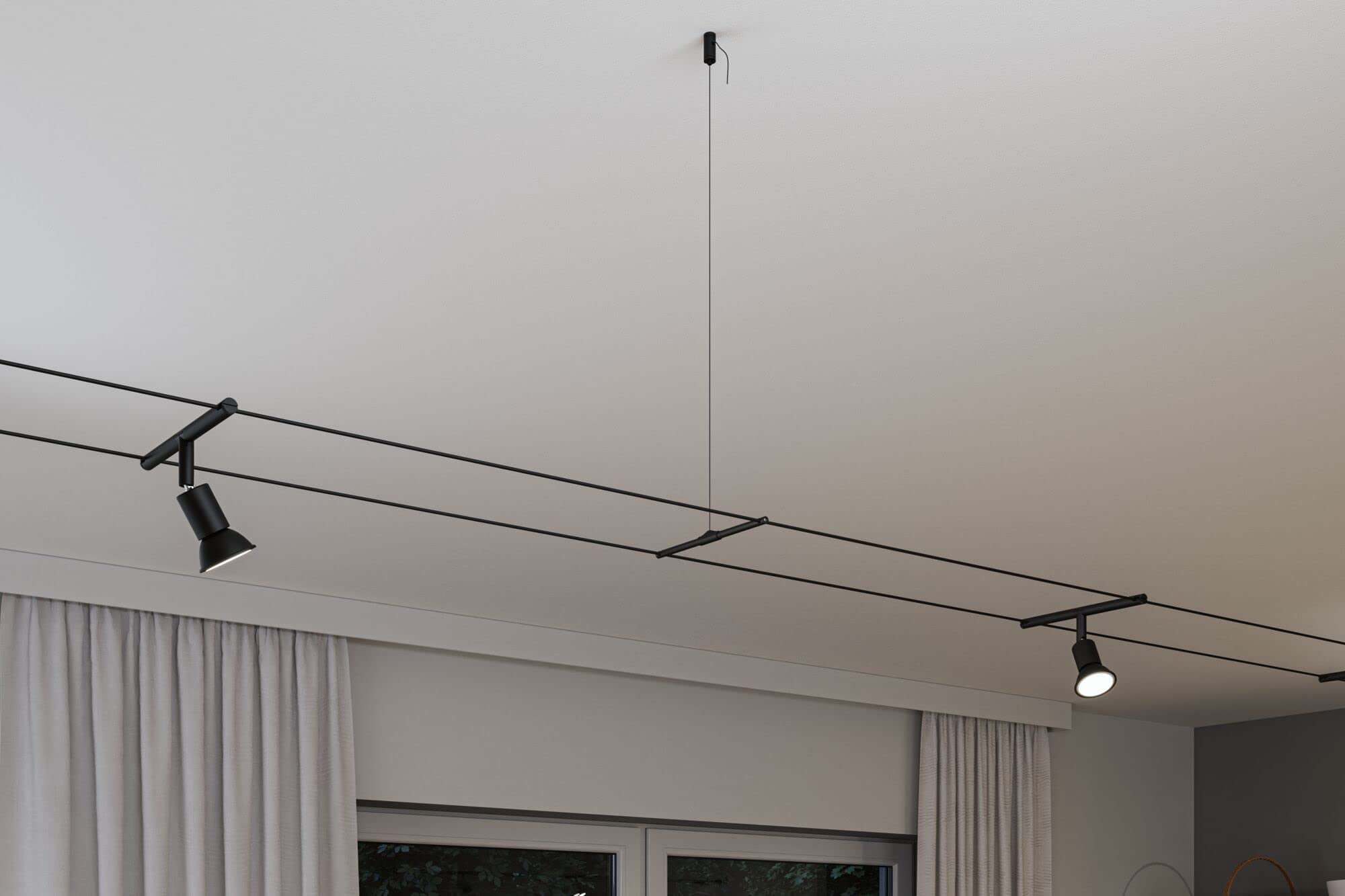 Paulmann Lot De 2 Câbles Montage Métal Noir Mat - Pour Système Éclairage LED - Design Moderne