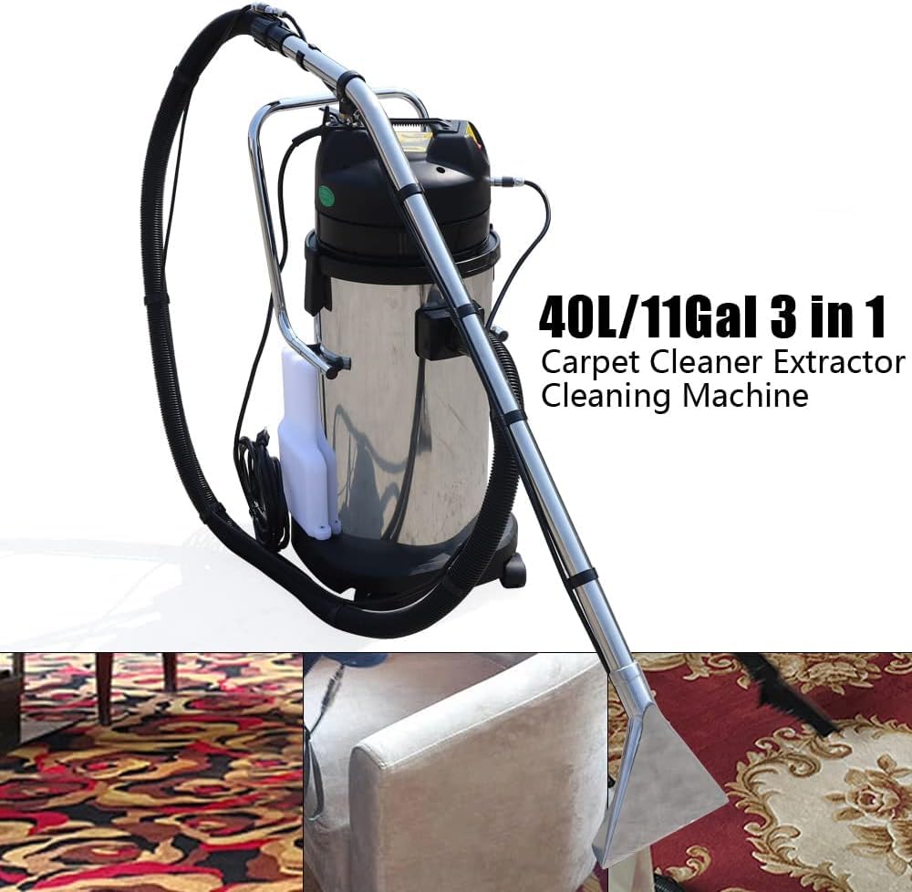 Pulitore per tappeti, 40 l, pulitore per tappeti commerciale 3 in 1 con potente aspirazione, estrattore portatile per pavimenti e tappezzeria, include spazzola piatta e rotonda