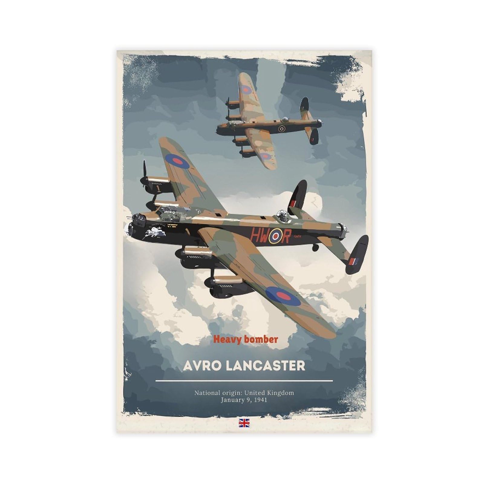 QZFNCOYU Retro Avro Lancaster Bomber Art Canvas Poster Bedroom Decor Landscape Office Room Decor Gift 12x18inch(30x45cm)