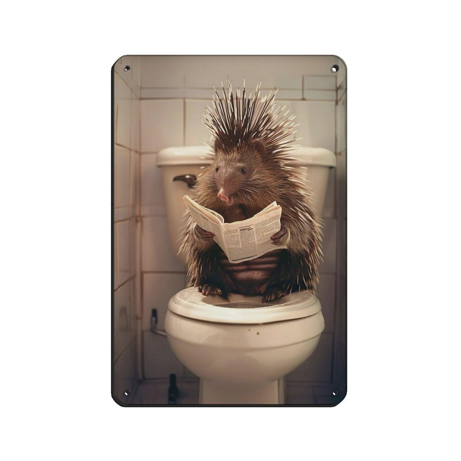 Porcupine Sitting on The Toilet Reading A Newspaper (7) Retro Poster Metal Tin Sign Chic Art Retro Iron Painting Bar People Cave Cafe Family Garage Poster Wall Decoration 8x12inch(20x30cm)