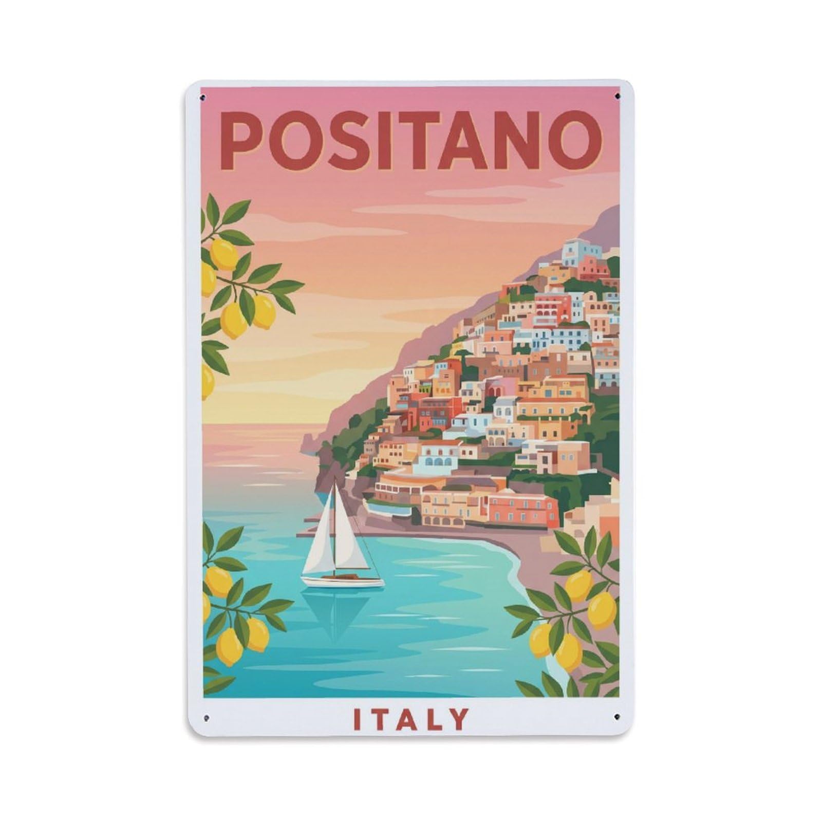 Vintage Travel Positano Italy Dreamy Metal Tin Sign Plaque Wall Decor for Cafe, Club Bar, Office, Garden Metal Poster 8x12Inch