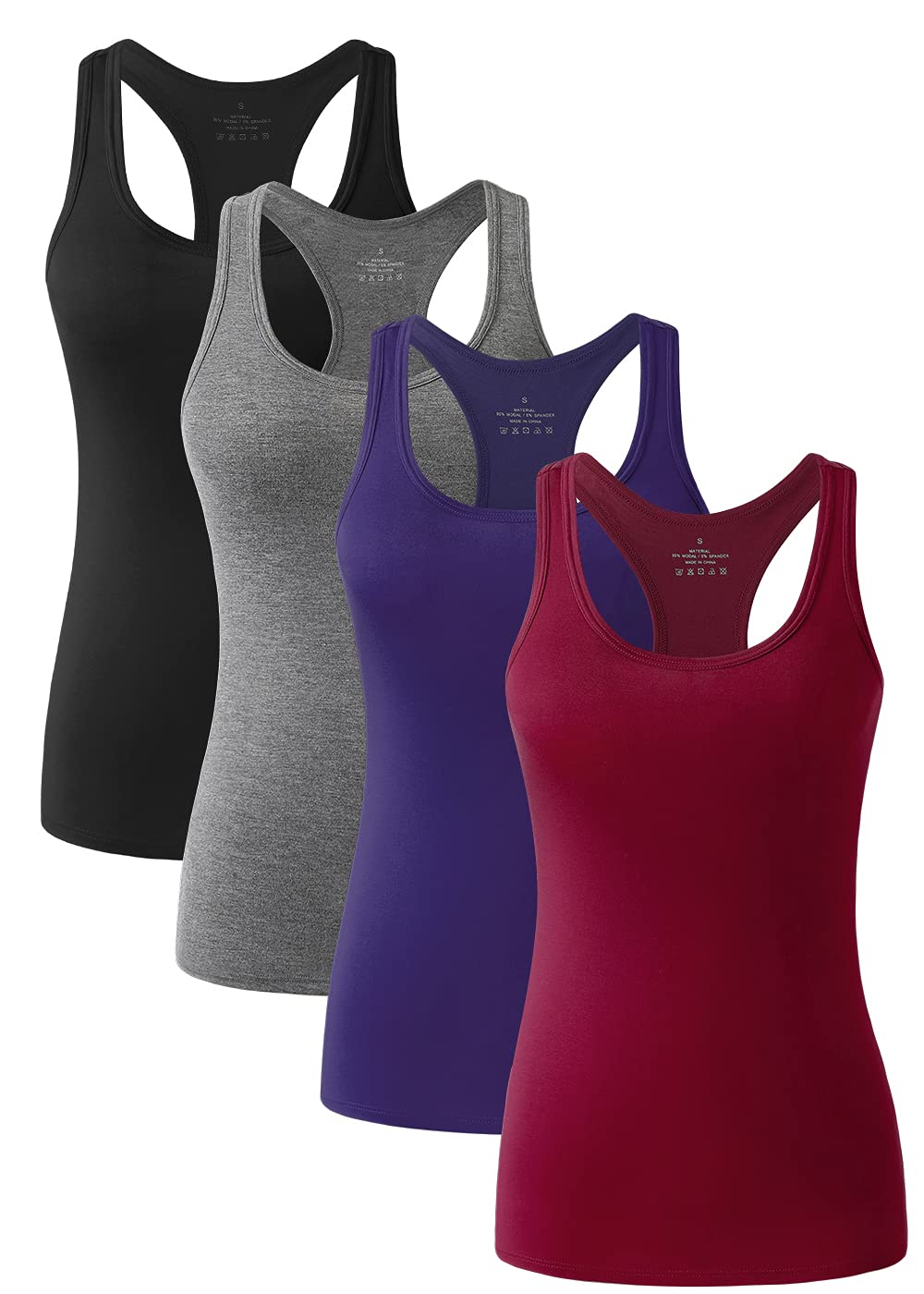 ROSYLINE Racerback Tank Tops for Women Workout Yoga Tanks Cami with Scoop Neck Activewear Undershirts 3-4 Pack