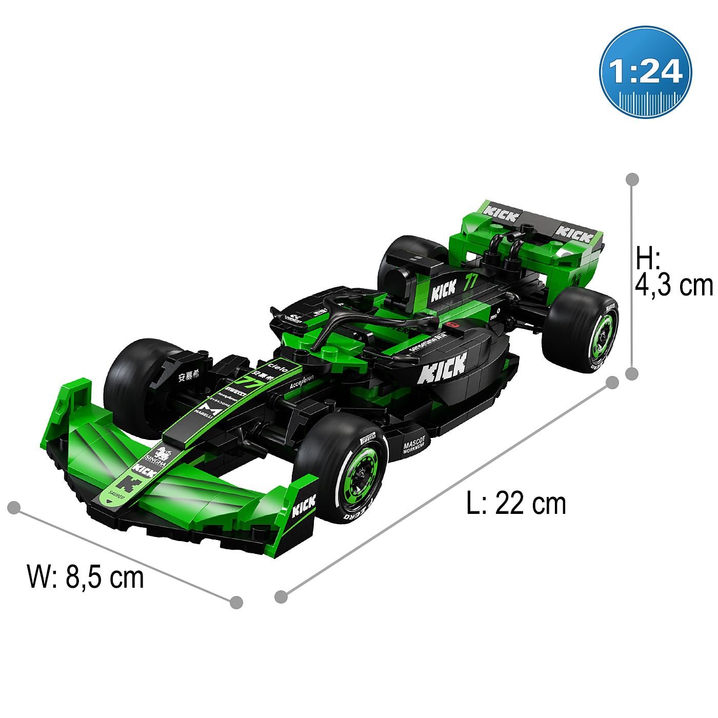 JAMARA 402861 Cada Kick Sauber F1 Team C44-2024 Bricks 1:24, Coche de Juguete, Coche Deportivo para niños a Partir de 8 años, Kit de Ladrillos de sujeción, Idea de Regalo para niños, Fiel a