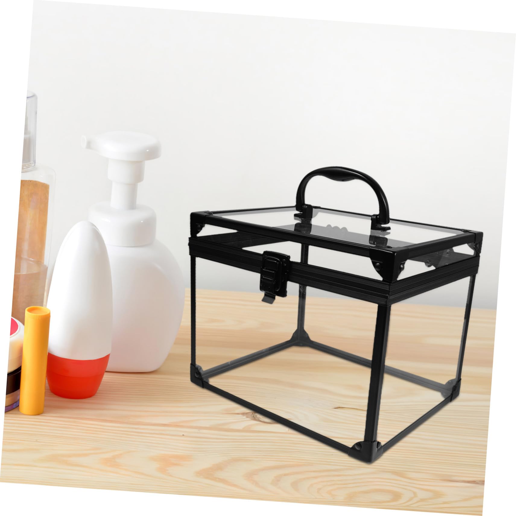 Caja Transparente de Maquillaje Grande con Cerradura y Llaves
