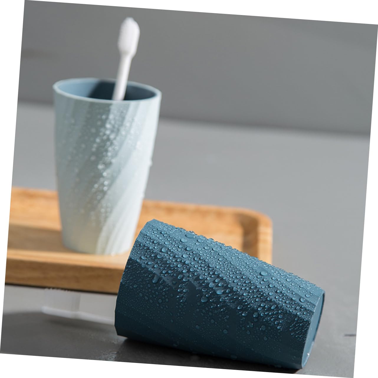 BRIGHTFUFU 2pcs Double Layer Toothbrush Cup Cute Mugs for Bathroom Mouthwash Cup Screw Thread Design