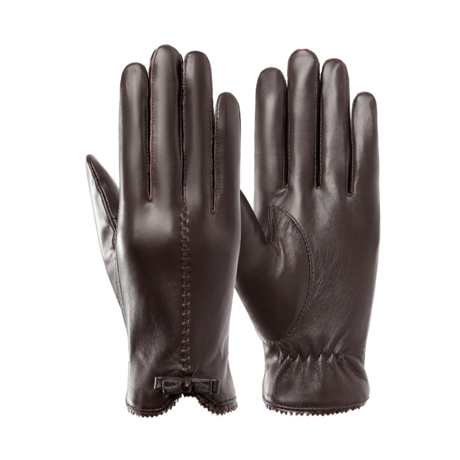 Gants en cuir pour femme chauds avec doigts fendus taille M bruin