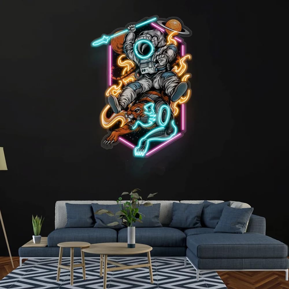 Astronaut Riding Space Tiger Neon Sign, Personalized LED