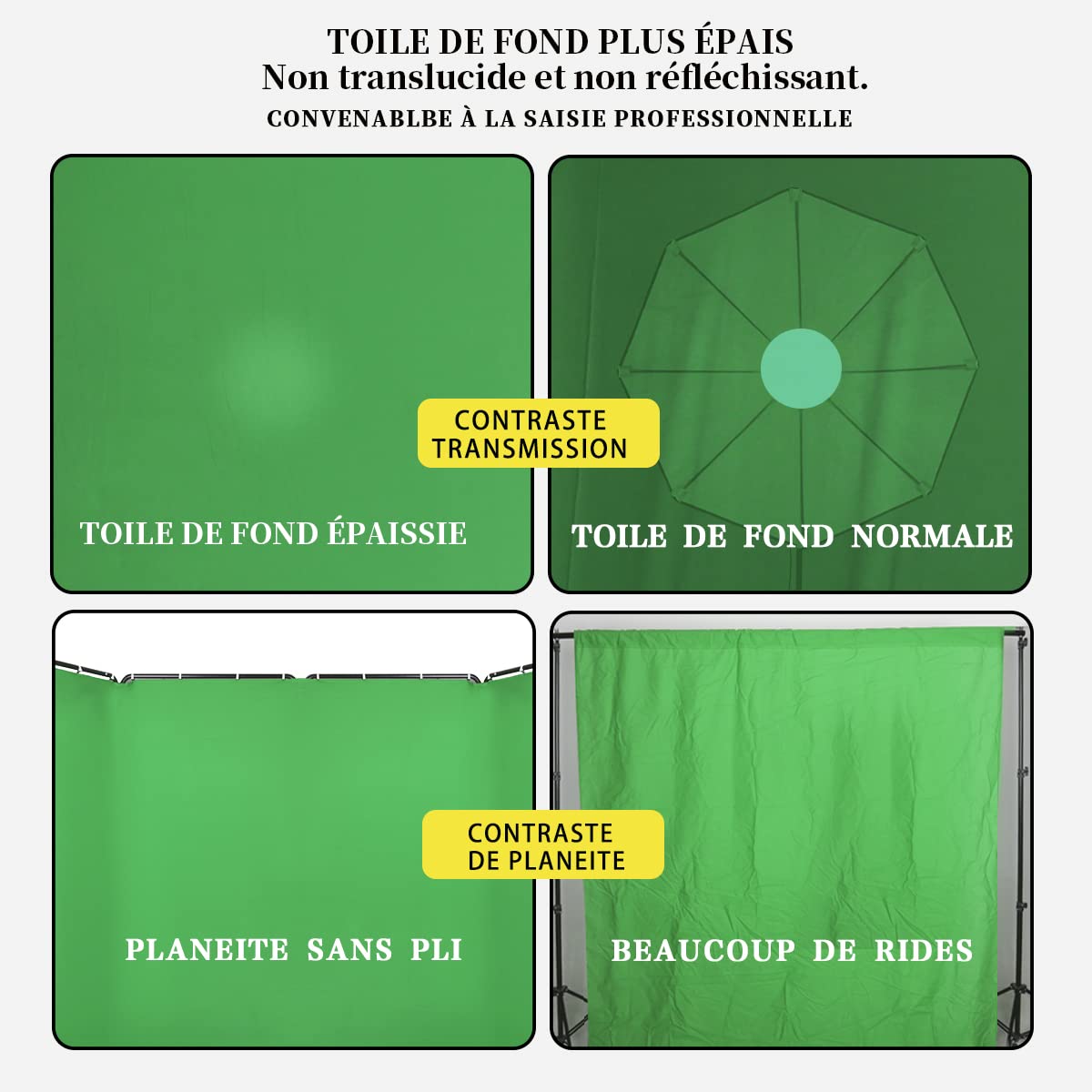 Écran Vert 2,4 m x 4 m (7.87’ x 13.12’) Grand Incrustation Portable Toile de Fond Système de Support de Photographie pour Tournage Vidéo de Studio, en Direct, Soirée, Scène