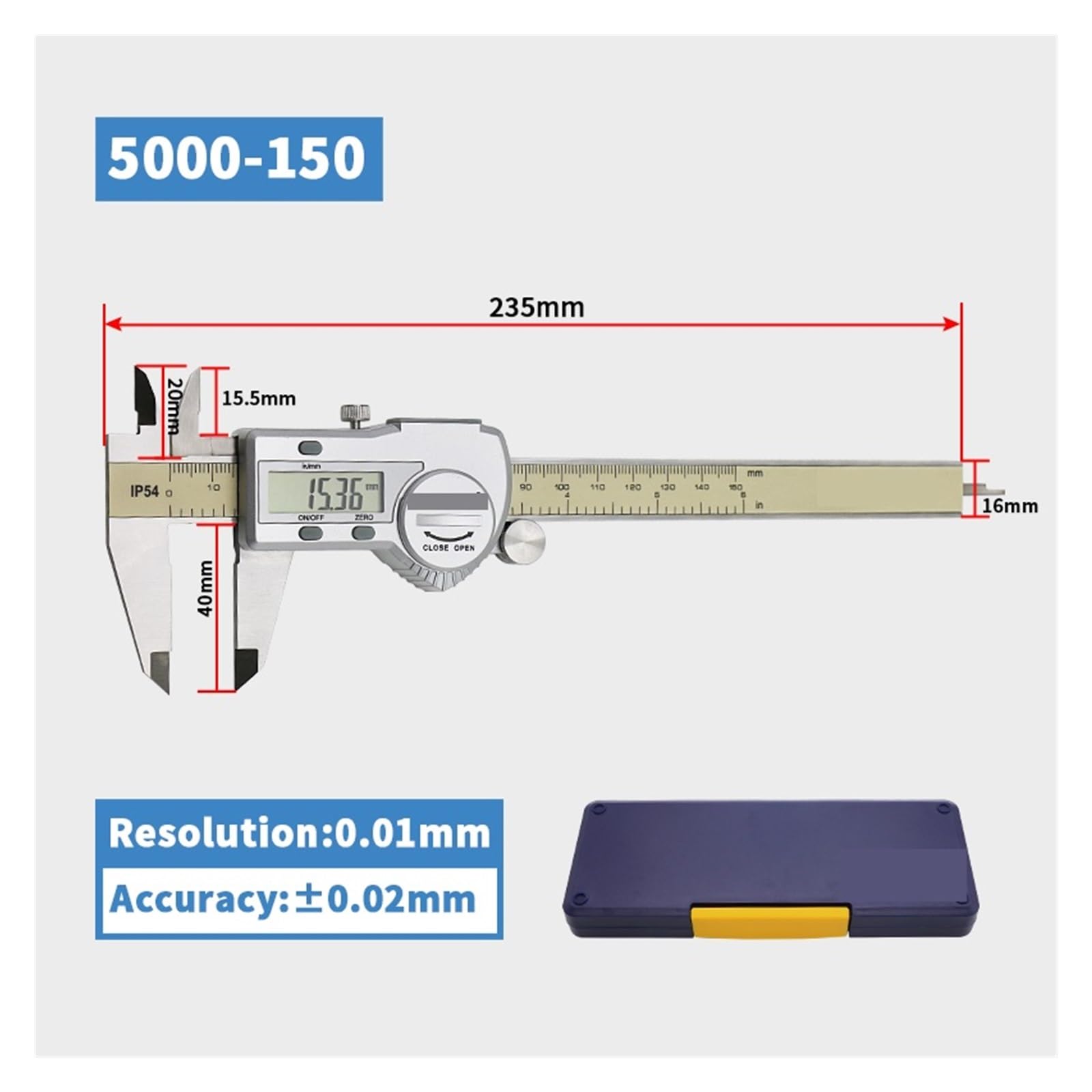 Calibrador digital, Calibrador Digital IP54, regla de calibrador electrónico de 150mm, calibrador Vernier Digital, calibradores digitales de acero inoxidable de 150mm para bricolaje/hogar(5000-150)