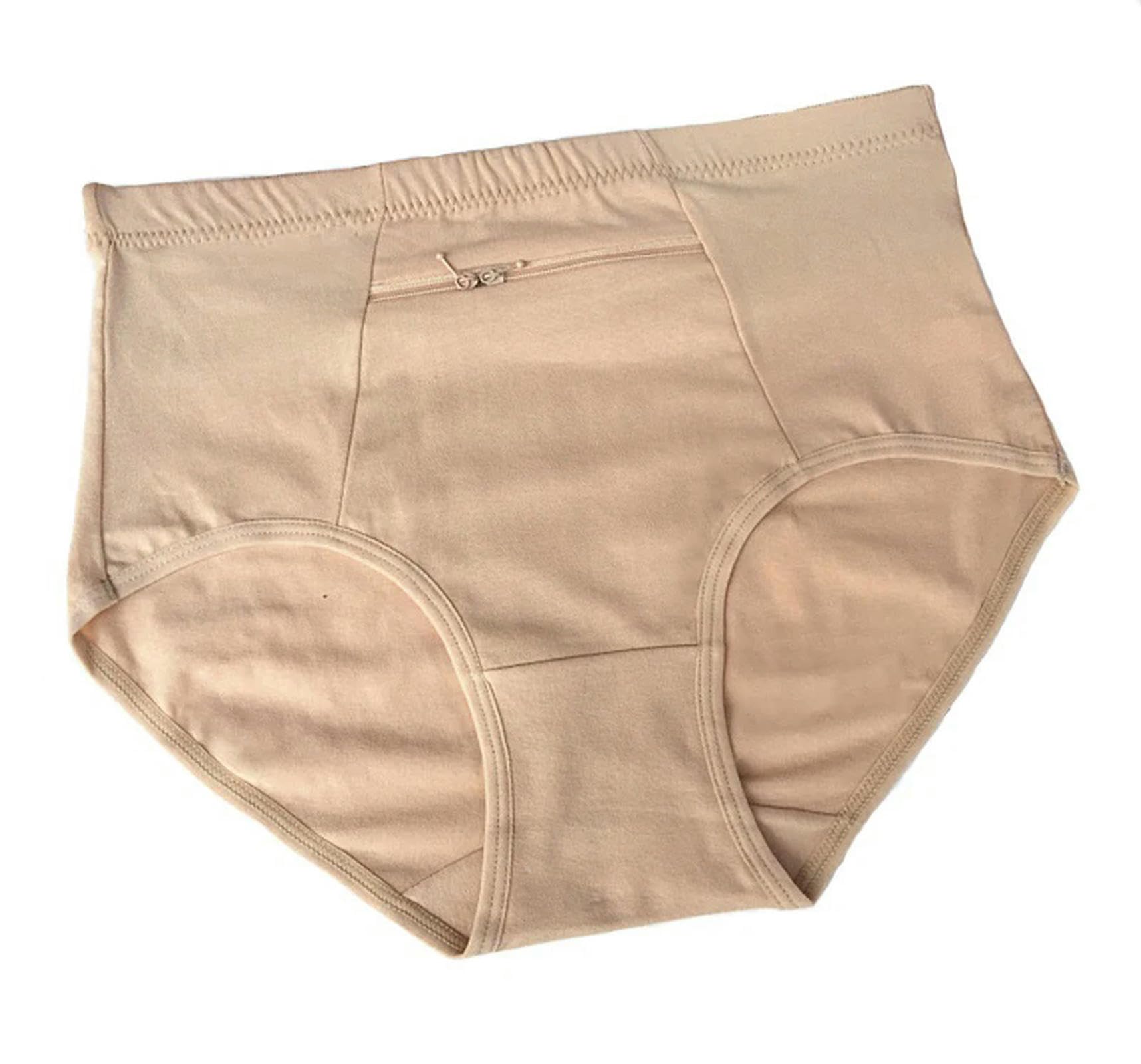 Slip Donna Cotone 3 Pezzi di Mutandine Femminili con Cerniera, Biancheria Intima di Cotone di Grandi Dimensioni con Tasca Innovativa -e-l-3pc