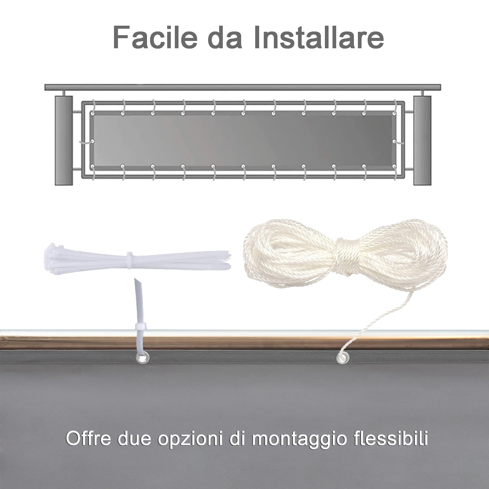 Telo Frangi-Vista Balcone 140x400cm, Telo Frangivento Facile da Installare, Privacy e Ombra - Bianco