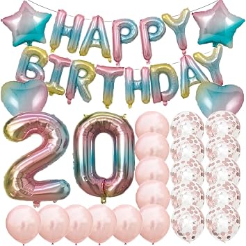 Rainbow 20 Balloon - Number Balloon 40 Inch, 20th Birthday Decorations