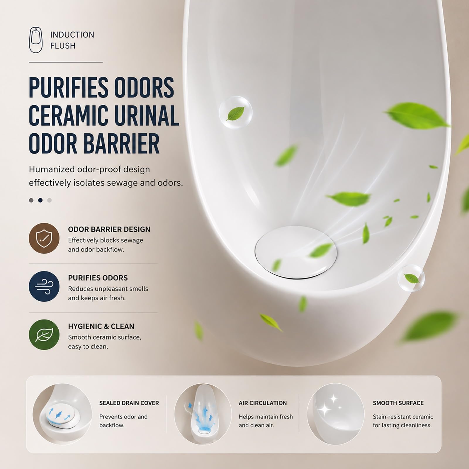 Urinoir mural en céramique pour homme, chasse d'eau automatique avec capteur, luminaire de salle de bain commercial pour hôtel, garage, bar et toilettes publiques