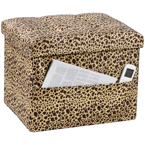 Bsketa Storage Ottoman Bench 17 Folding Velvet Foot Rest Leopard Print