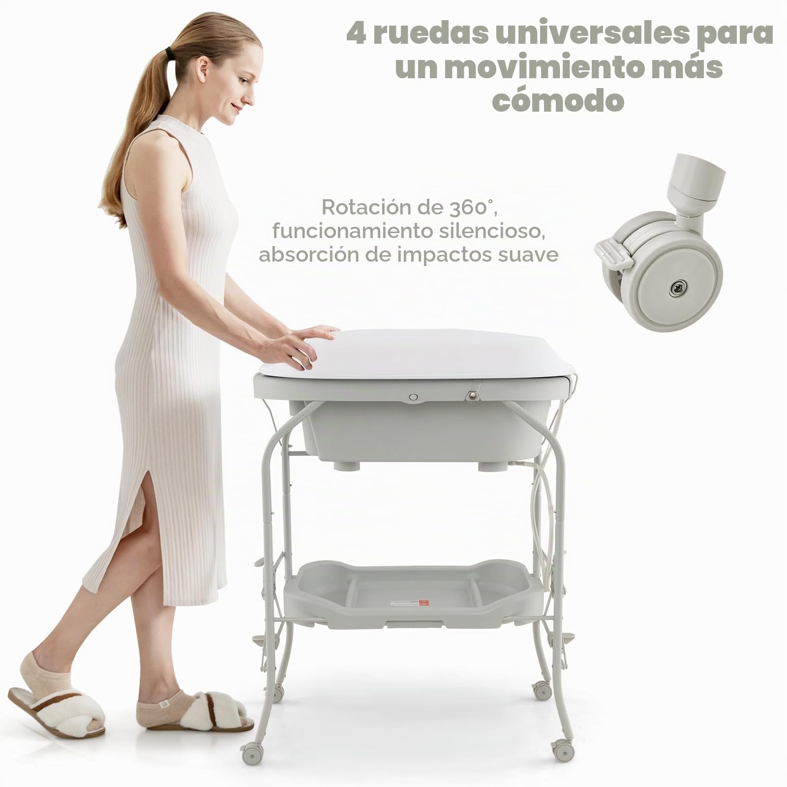 LIFEZEAL Cambiador con Bañera, Cambiador y Bañera para Bebés de 0-12 Meses, Cambiador Plegable y Portátil, Bañera para Bebé con Soporte de Carga de 35 KG (Gris claro)
