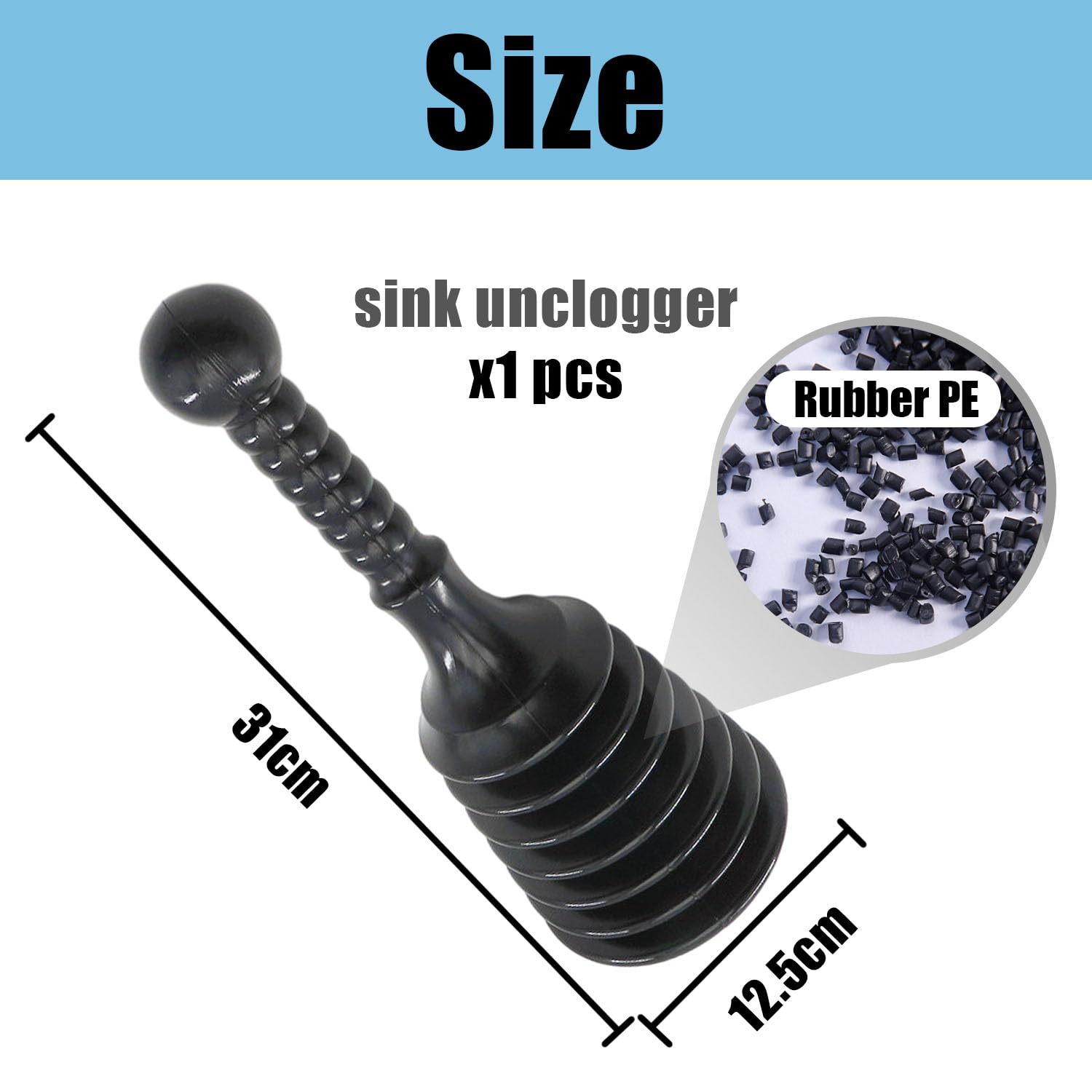 1 pieza de desatascador de lavabo, limpiador de émbolo de inodoro, desatascador de desagüe, apto para cocina, baño, herramienta de émbolo (negro)
