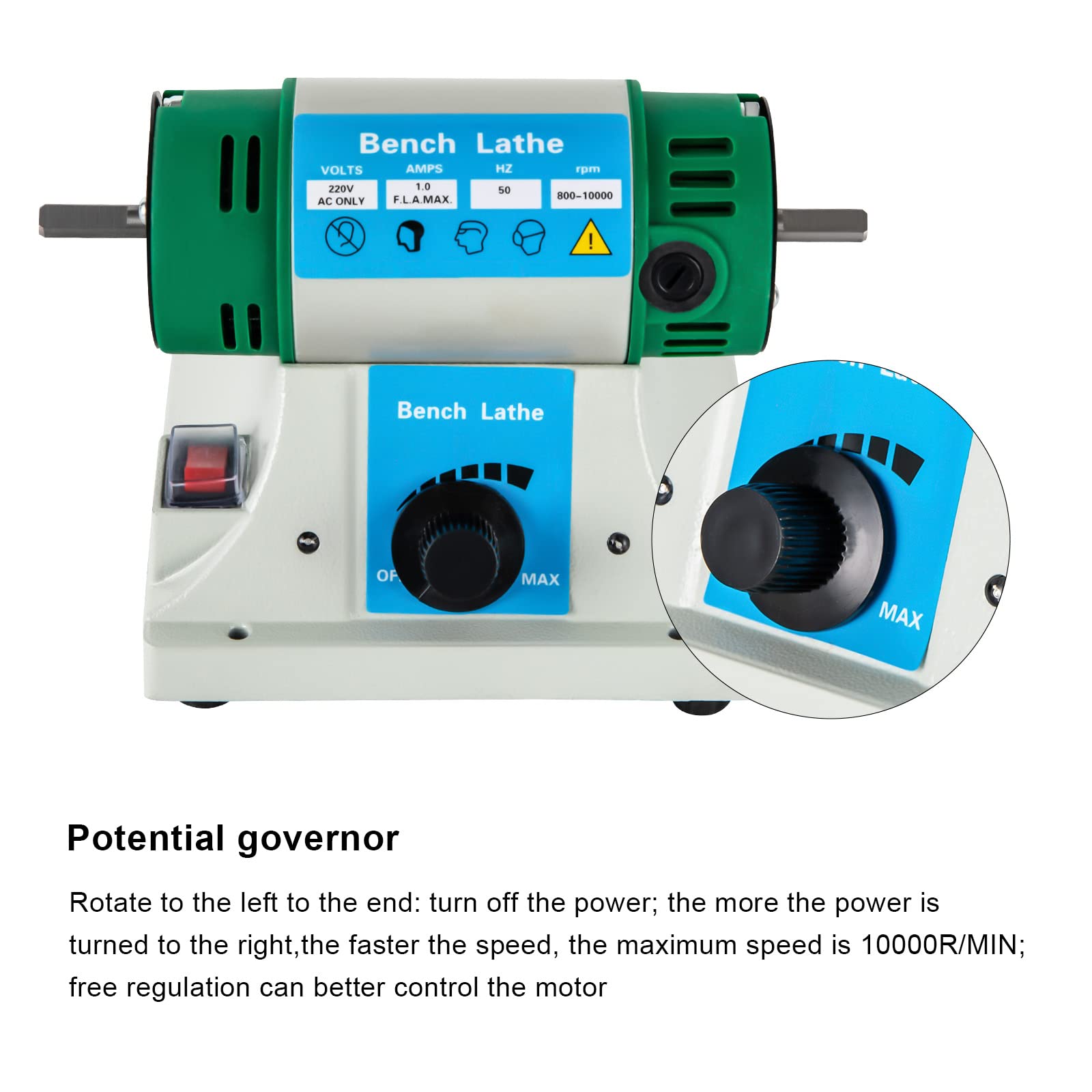 Banco Pulidor de Mesa 320w,Eléctrico Máquina de Pulido Joyería 800 a 10.000 Tr/Min con 2 Ruedas de Tela y 2 Lijadoras de Fibra,Para el Motor de Torre Dental de la Joyería