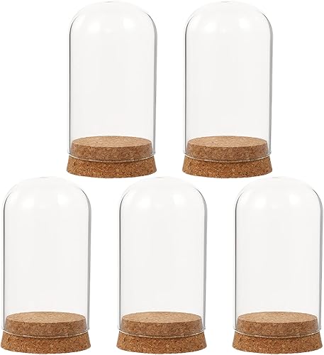 ABOOFAN 5 unidades de mini cúpula de cristal Cloche decorativo con tapones de corcho, exhibición de terrario transparente, base de corcho para