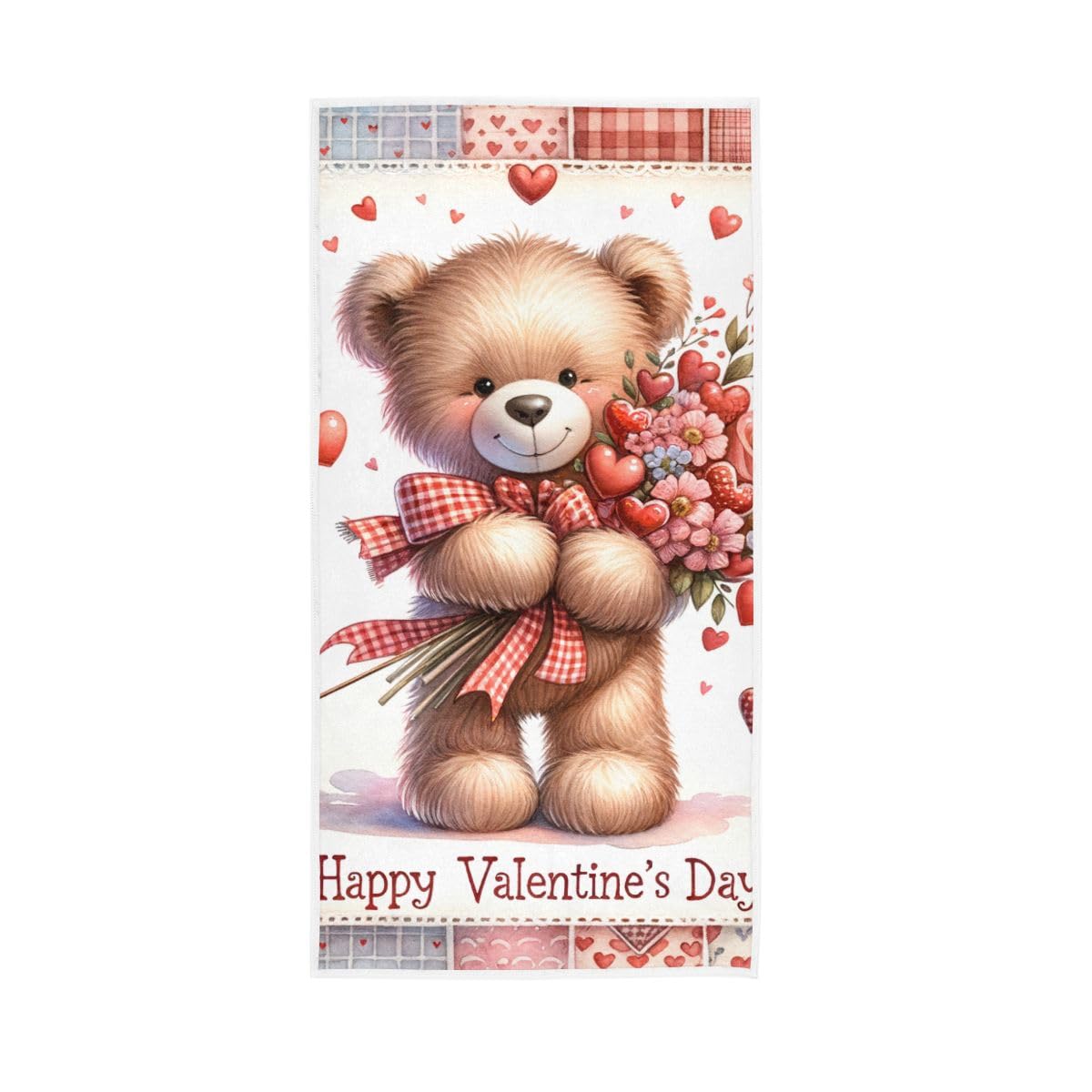 LSRCPD Valentine's Day Bear and Bouquet Hand Towels, Bathroom Towel for Bathroom, Gym, Hotel, Spa 15 x 30 Inches