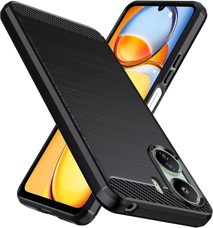 Image of NPRC Hybrid Ultra Slim Protective Case TPU Non-Slip Carbon Fiber Texture Shockproof Case Cover for Redmi 13c 4G - Black