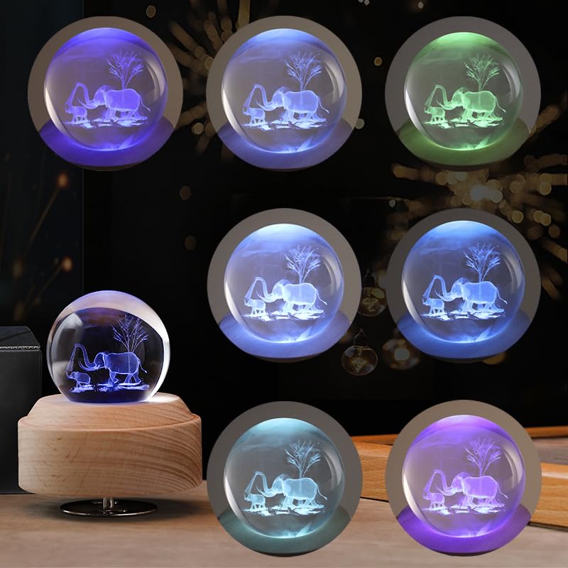 Sinzyo 3D Kristallkugel Musikbox Drehbase, Geschenk für Geburtstag, Neues Jahr, Musikboxen für Frauen Mutter Tochter, Thanksgiving (Kreis, Elefant, You Are My Sunshine)