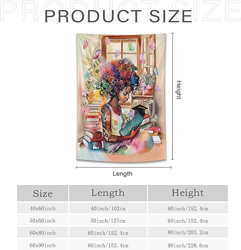 Miniatura 10 de Tapiz de lectura para niñas afroamericanas, lienzo de lectura de libros, decoración estética inspiradora para colgar en la pared para dormitorio,