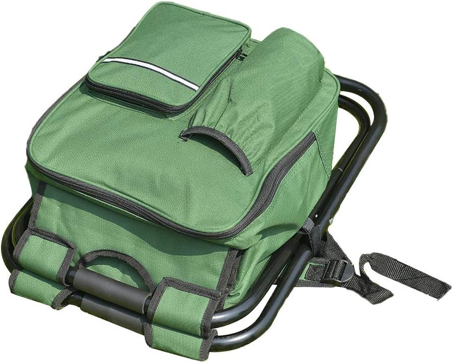 UNISTRENGH Folding 3 in 1 Camping Chair Stool Backpack with Cooler Insulated Picnic Bag, Hiking Camouflage Seat Table Bag Camping Gear for Outdoor Indoor Fishing Travel Beach BBQ (Green)