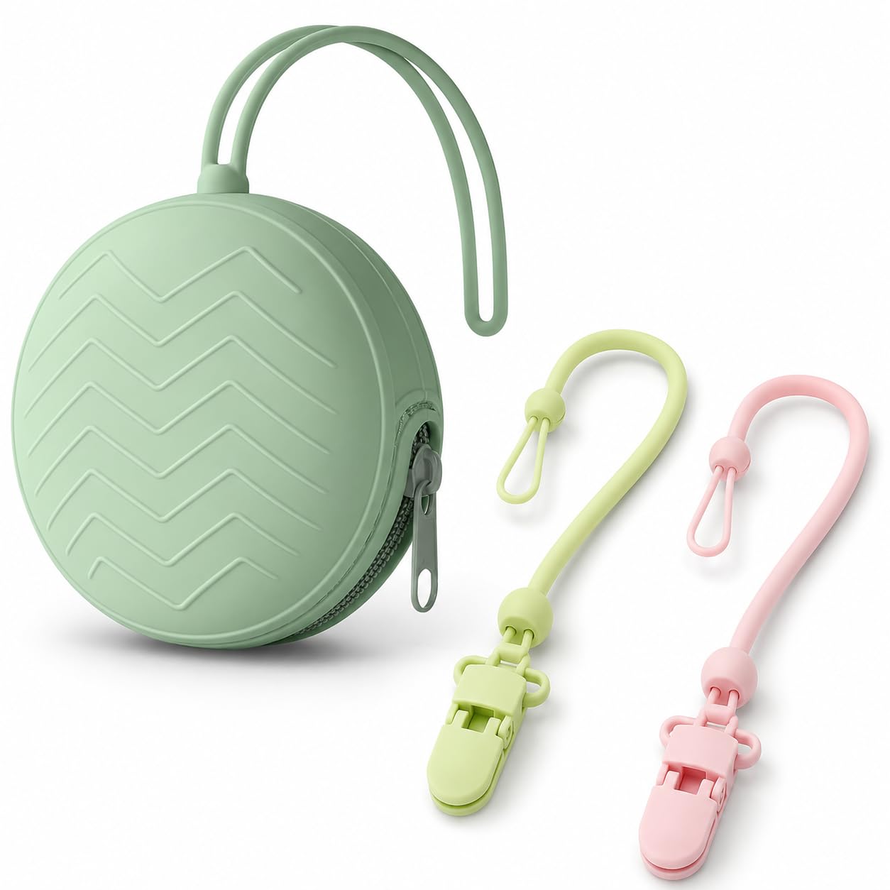 3-piece pacifier holder chain for, pacifier chain, includes green pacifier case and anti-drop bottle strap for travel and accessories